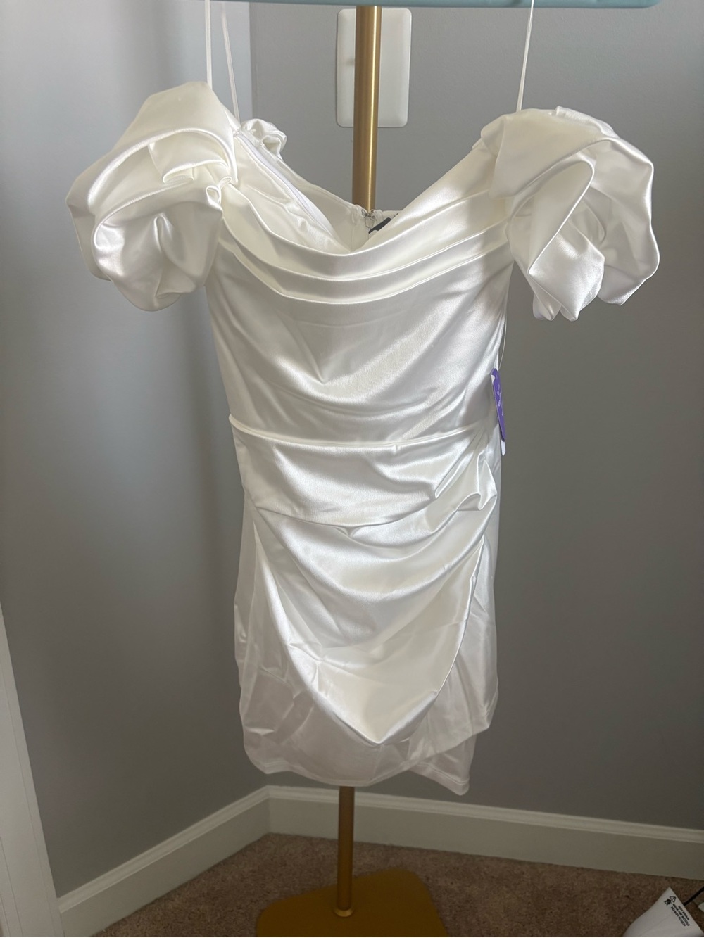 Windsor White Satin Mini Dress with Ruffle Straps